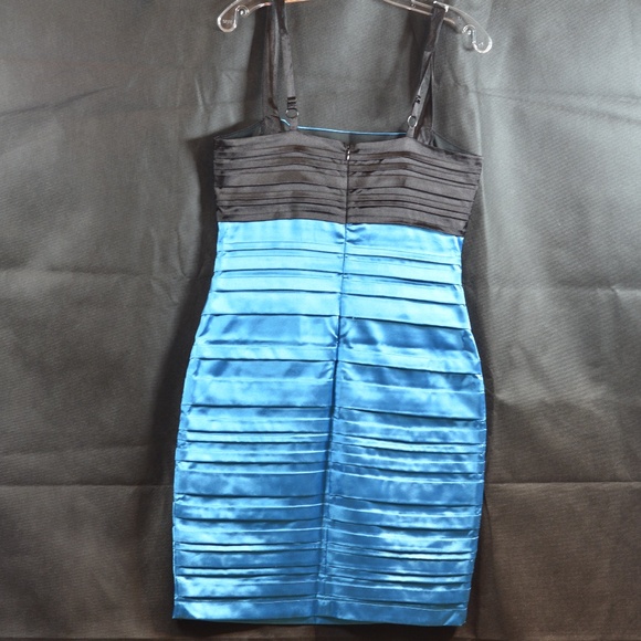 Satiny Black/Turquoise Body Con Dress SZ M SUZY - Picture 5 of 12